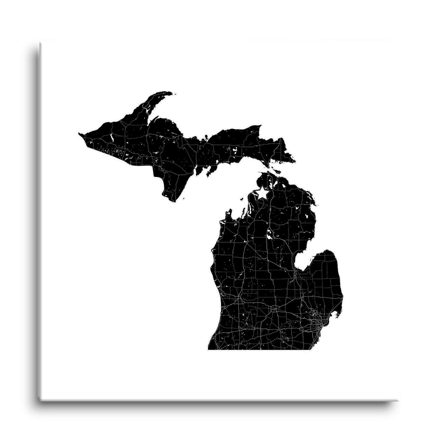 Minimalistic B&W Michigan Map Petoskey Star | Hi-Def Glass Art | Eaches | Min 1