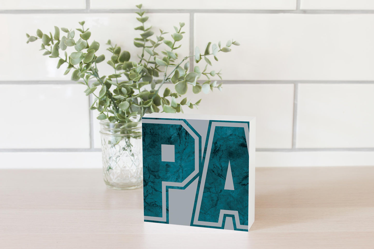 Modern Minimalist Pennsylvania Grey Initials | Wood Block | Eaches | Min 4