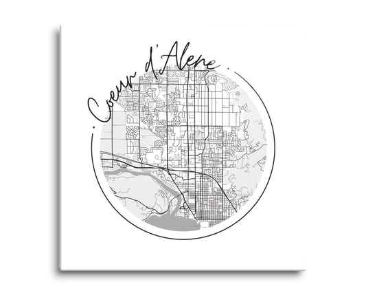 Minimalist B&W Idaho Coeur Dalene Circle Map | Hi-Def Glass Art | Eaches | Min 2