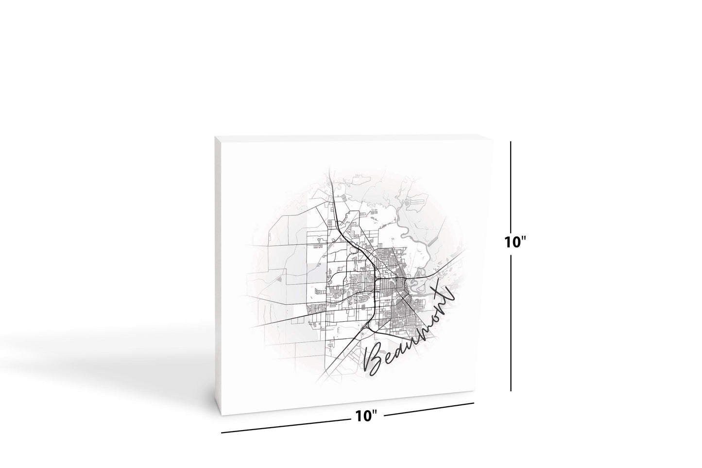 Minimalistic B&W Texas Beaumont Circle Map | Wood Block | Eaches | Min 2