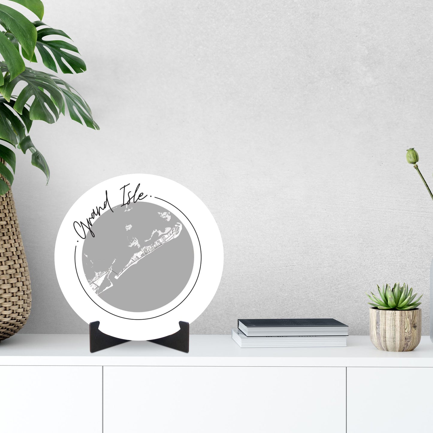 Minimalist B&W Louisiana Grand Isle Circle Map | Wood Sign | Eaches | Min 1
