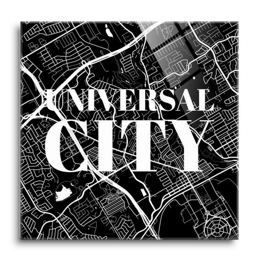 Minimalistic B&W Texas Universal City Map | Hi-Def Glass Art | Eaches | Min 1