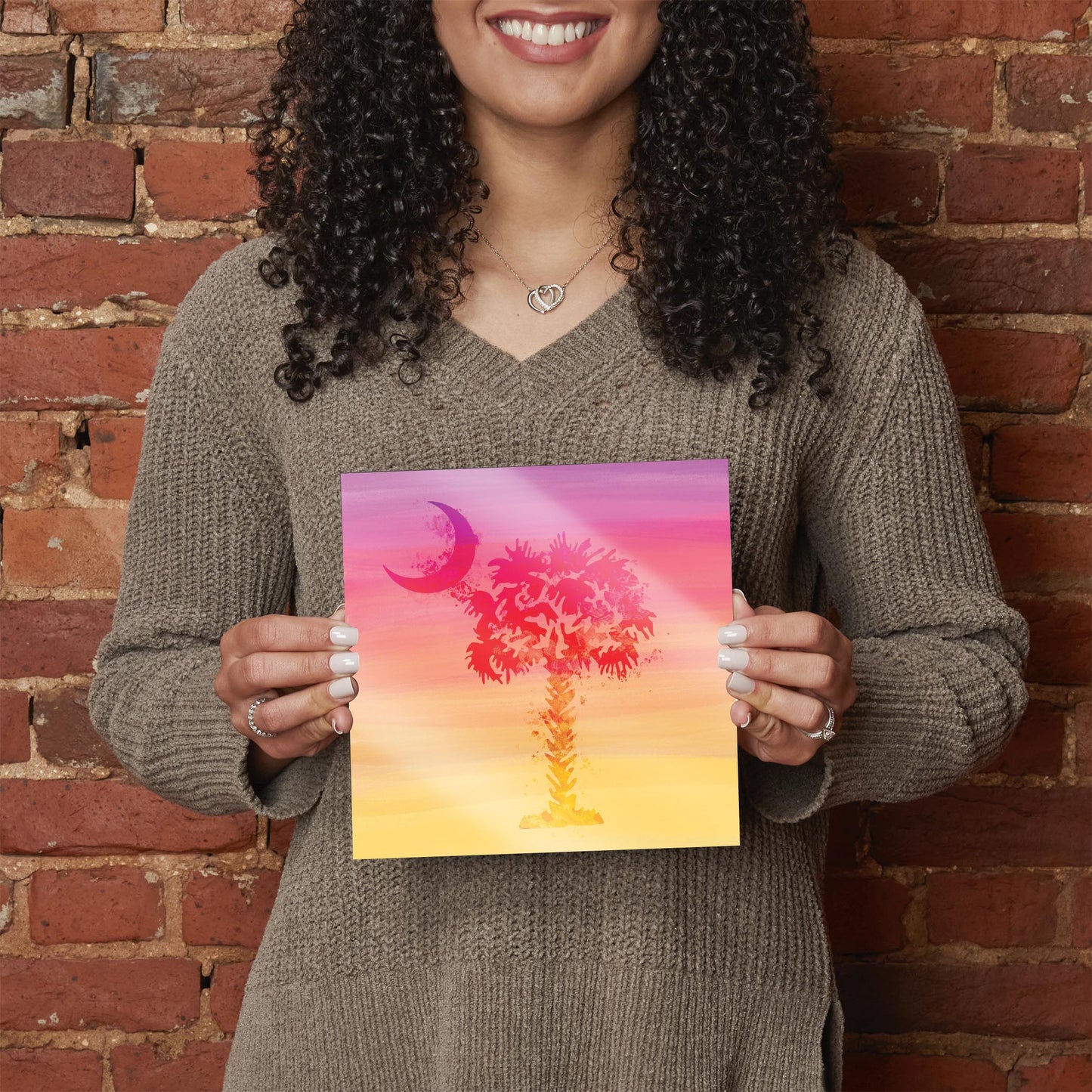 South Carolina Pink Water Color Palm Trees | Hi-Def Glass Art | Eaches | Min 2