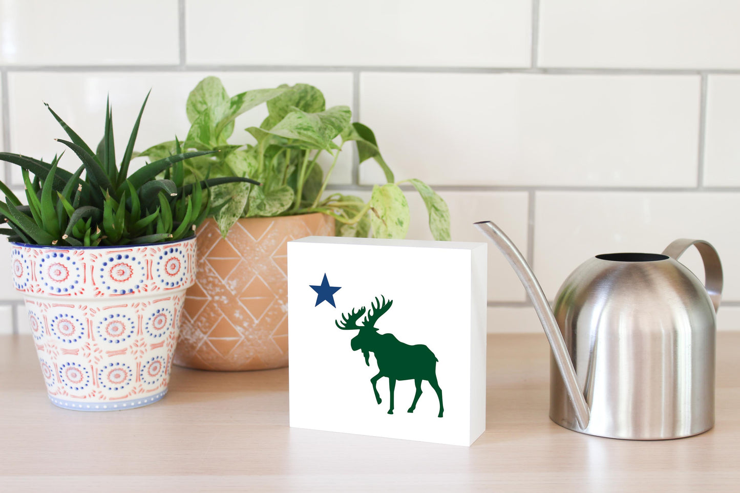 New England Star And Moose | Wood Block | Eaches | Min 4