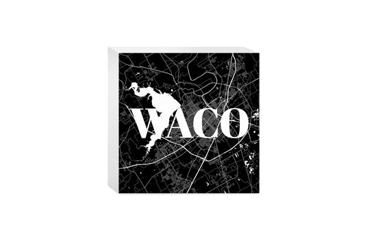 Minimalistic B&W Texas Waco Map | Wood Block | Eaches | Min 4
