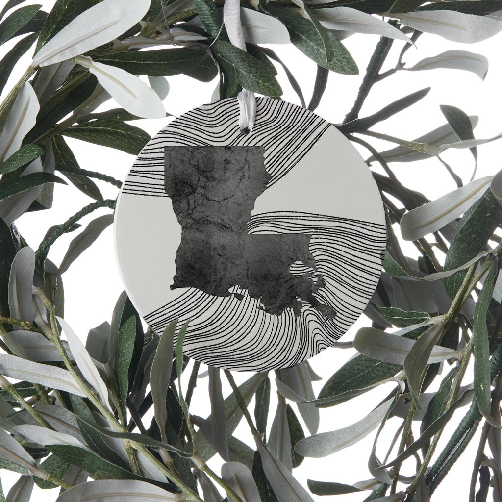 Modern Louisiana State Shape With Fluid Lines | Wood Ornament | Eaches | Min 6