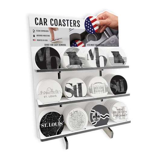 Minimalist B&W Missouri St. Louis Ceramic Car Coaster Bundle