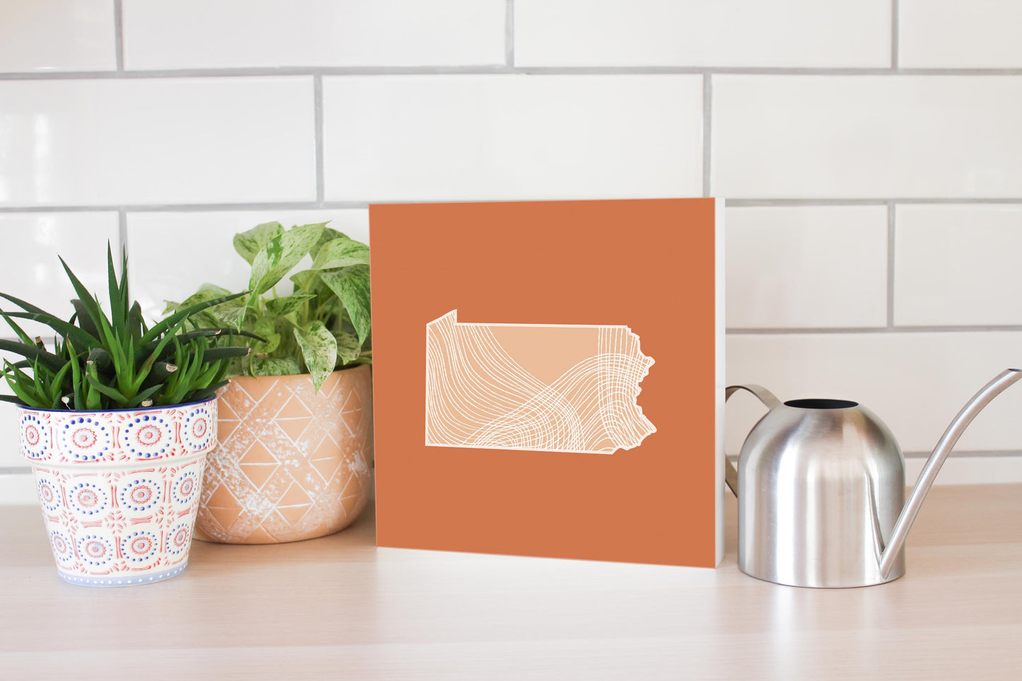 Modern Minimalist Pennsylvania State Lines Light | Wood Block | Eaches | Min 2