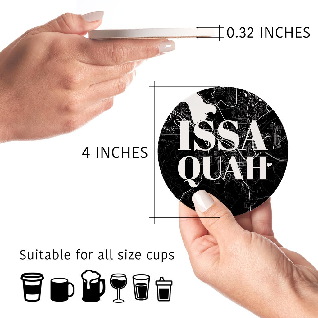 Minimalistic B&W Washington Issaquah Map | Absorbent Coasters | Set of 4 | Min 2