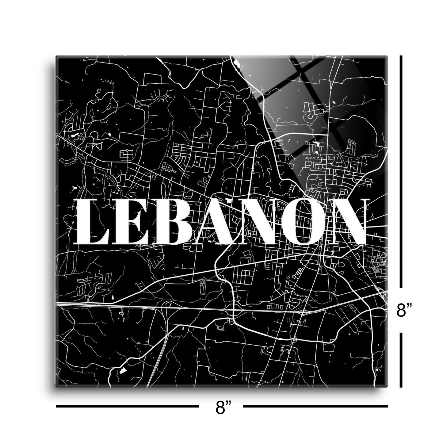 Minimalist B&W Tennessee Lebanon Map | Hi-Def Glass Art | Eaches | Min 2