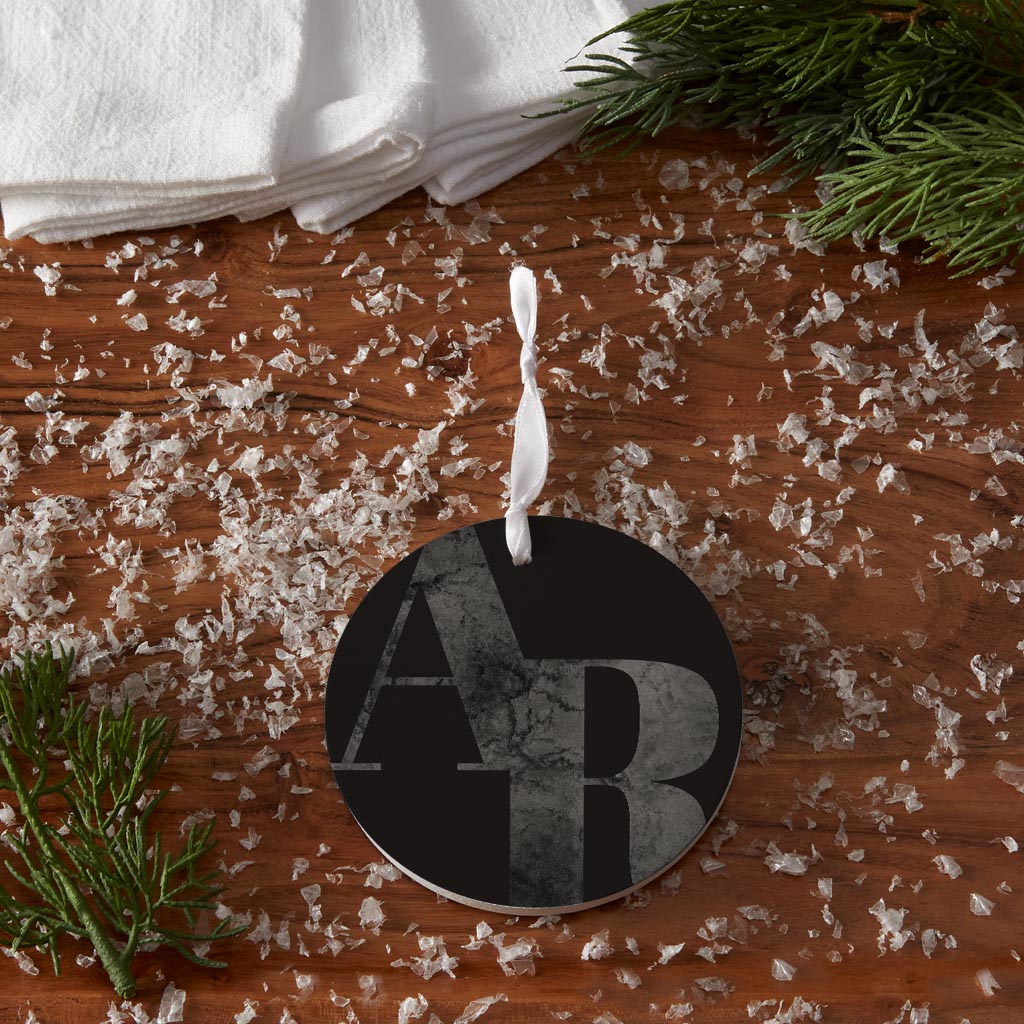 B&W Minimalist Arkansas Black Initials | Wood Ornament | Eaches | Min 6