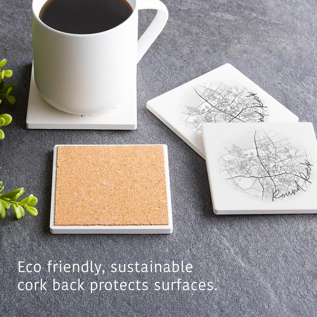 Minimalistic B&W Texas Round Rock Circle Map| Absorbent Coasters | Set of 4 | Min 2