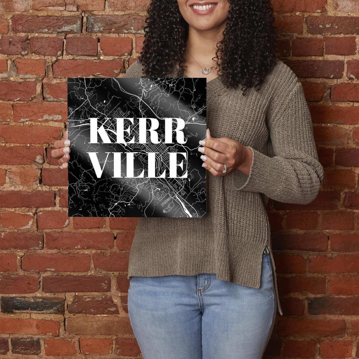 Minimalistic B&W Texas Kerrville Map | Hi-Def Glass Art | Eaches | Min 1