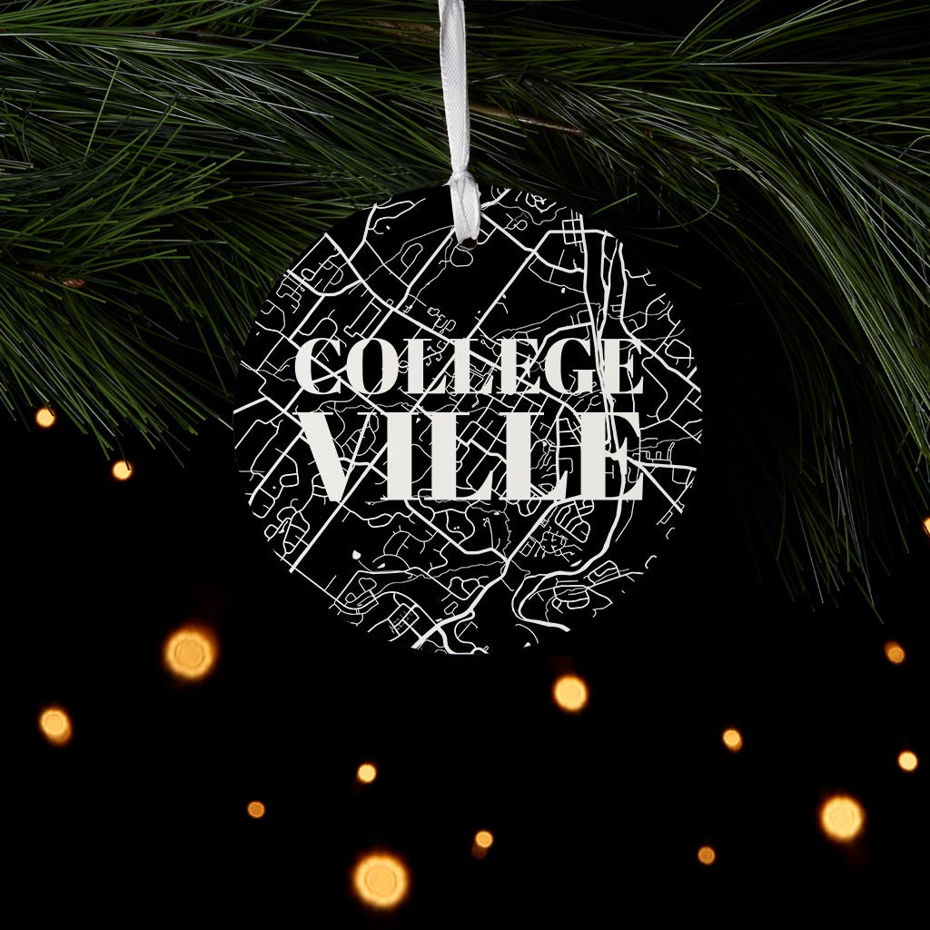 Minimalistic B&W Pennsylvania Collegeville Map| Wood Ornament | Eaches | Min 6