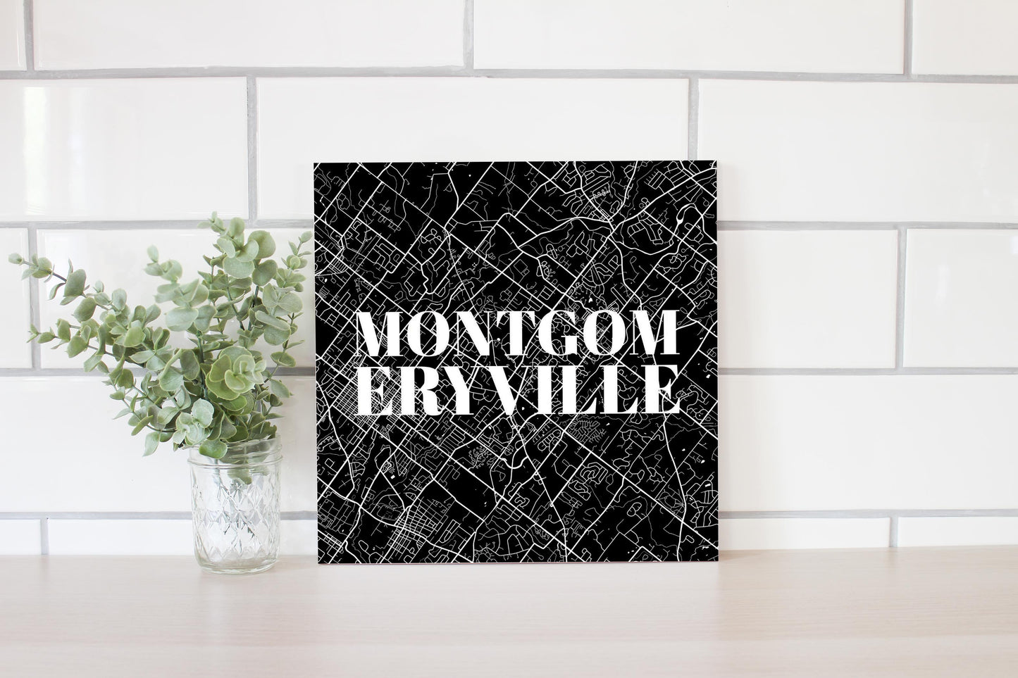 Minimalistic B&W Pennsylvania Montgomeryville Map | Wood Sign | Eaches | Min 2