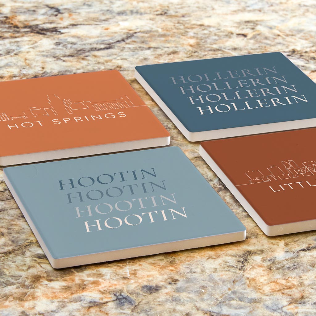 Modern Minimalist Arkansas Skyline Hootin Hollerin | Absorbent Coasters | Set of 4 | Min 2