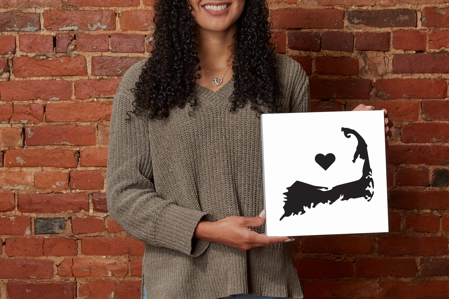 Minimalistic B&W Cape Cod With Heart | Wood Block | Eaches | Min 2