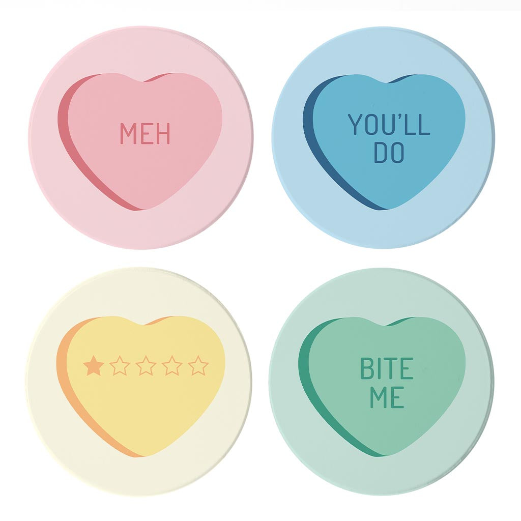Funny Message Hearts With Sayings | Absorbent Coasters | Set of 4 | Min 2
