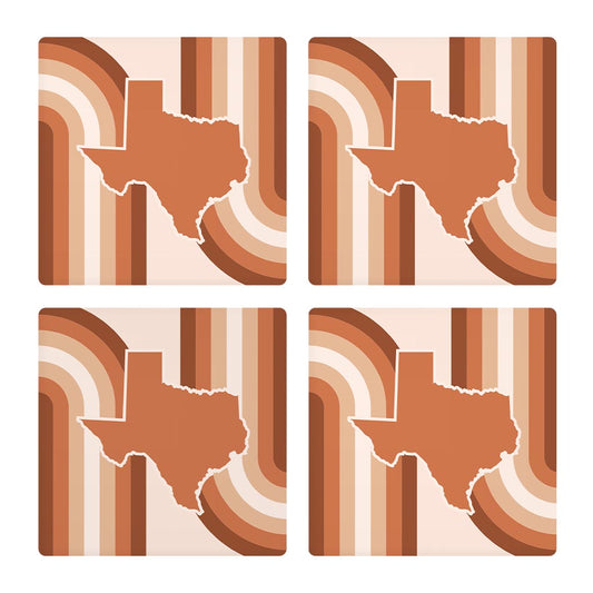 Modern Minimalist Texas State Shape Retro Lines | Absorbent Coasters | Set of 4 | Min 2