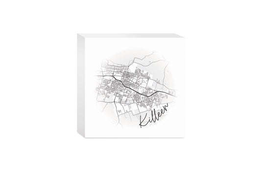 Minimalistic B&W Texas Killeen Circle Map| Wood Block | Eaches | Min 4
