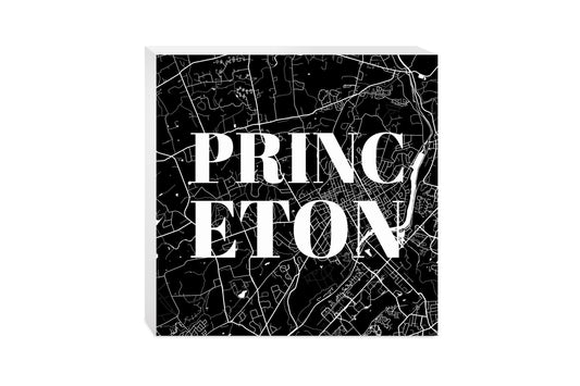 Minimalistic B&W New Jersey Princeton Map | Wood Block | Eaches | Min 2