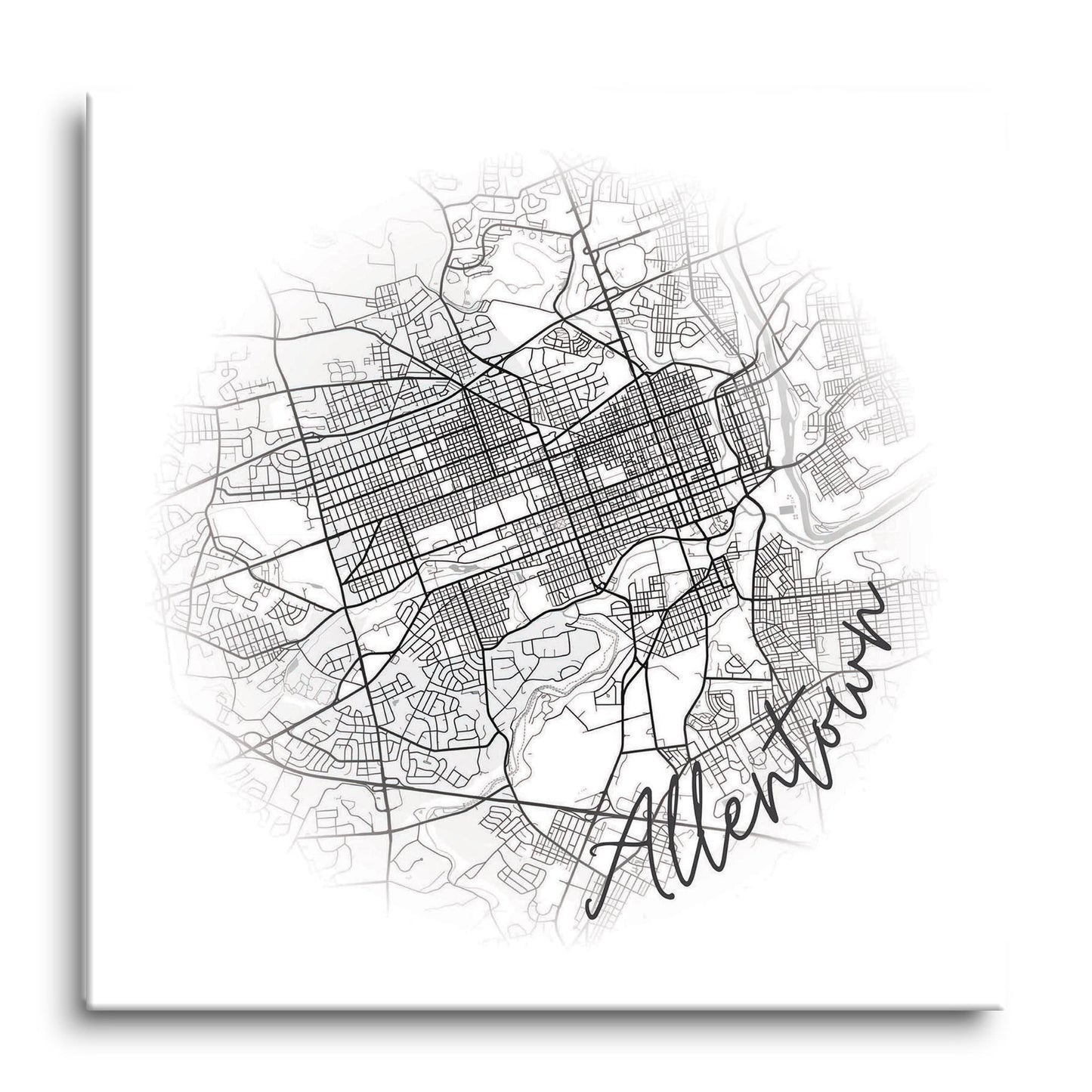 Minimalistic B&W Pennsylvania Allentown Circle Map | Hi-Def Glass Art | Eaches | Min 1