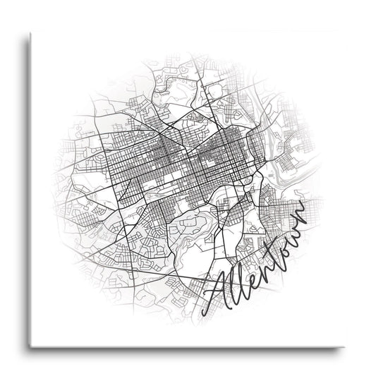 Minimalistic B&W Pennsylvania Allentown Circle Map | Hi-Def Glass Art | Eaches | Min 1