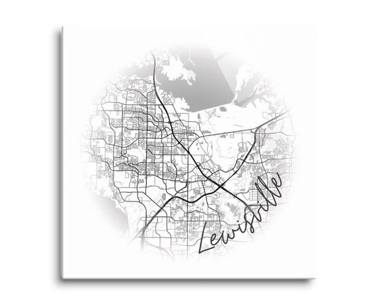 Minimalistic B&W Texas Lewisville Circle Map | Hi-Def Glass Art | Eaches | Min 2