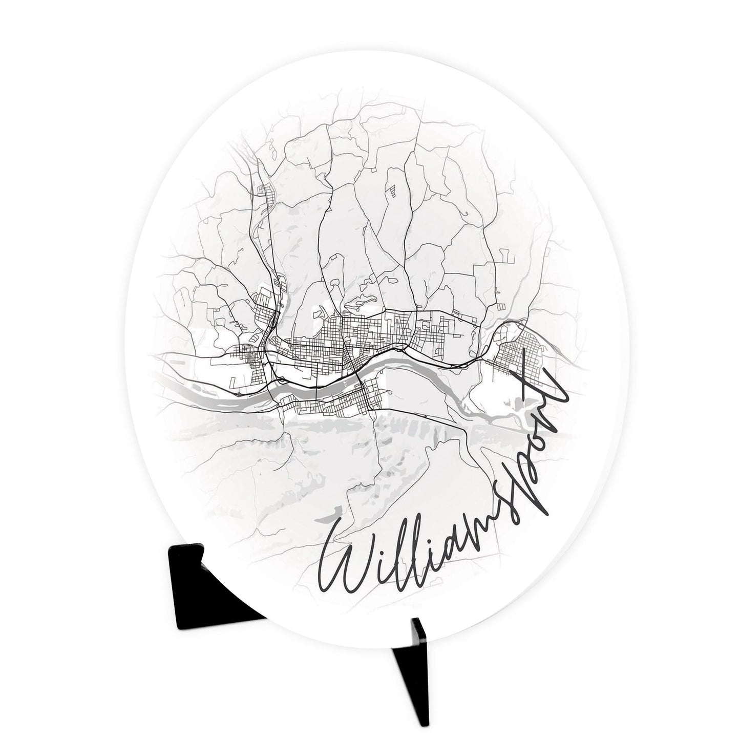 Minimalistic B&W Pennsylvania Williamsport Circle Map | Wood Sign | Eaches | Min 1