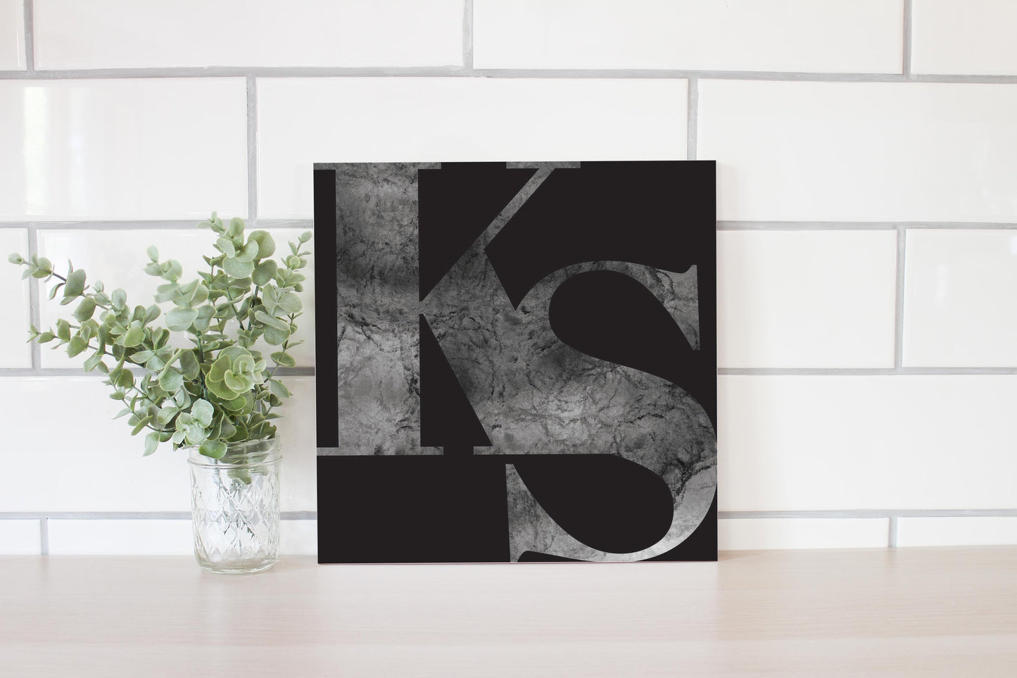 Minimalist B&W Kansas Black Initials | Wood Sign | Eaches | Min 2