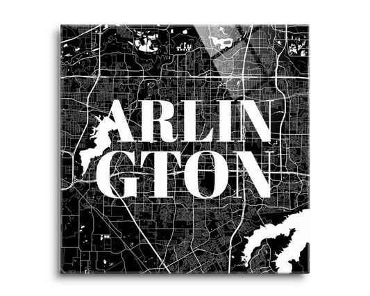 Minimalistic B&W Texas Arlington Map | Hi-Def Glass Art | Eaches | Min 2
