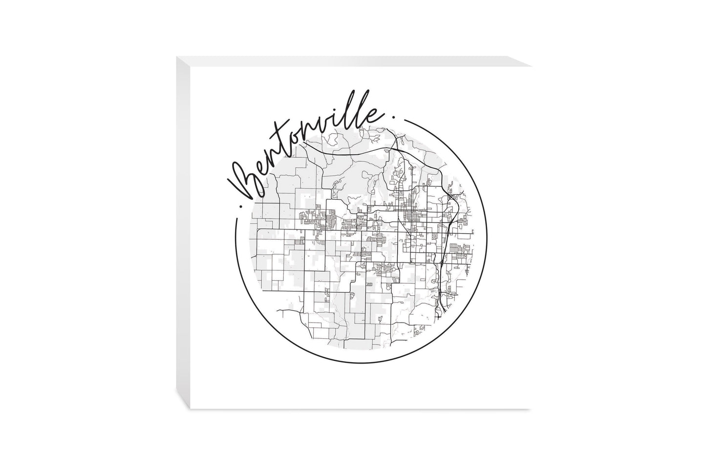 Minimalist B&W Arkansas Bentonville Circle Map | Wood Block | Eaches | Min 2