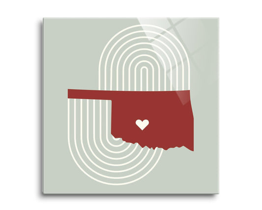 Modern Minimalist Oklahoma Chickasha Heart | Hi-Def Glass Art | Eaches | Min 2