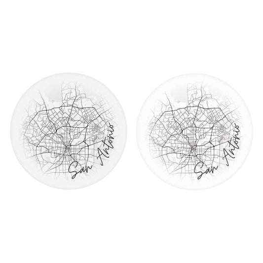 Minimalistic B&W Texas San Antonio Circle Map| Absorbent Car Coasters | Set of 2 | Min 4