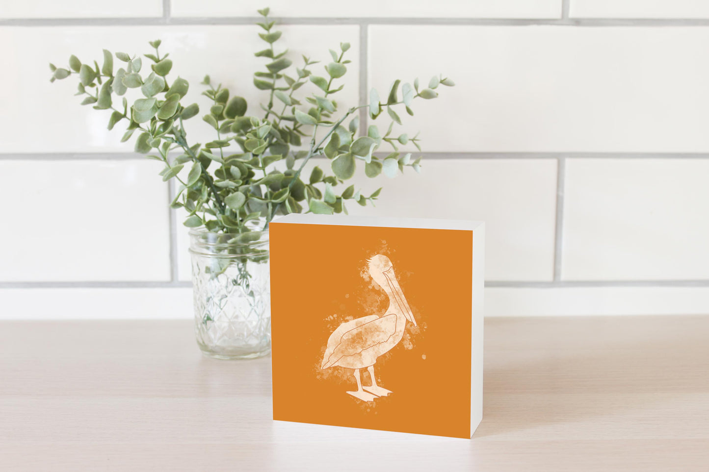 Modern Minimalist Louisiana Pelican Water Color | Wood Block | Eaches | Min 4