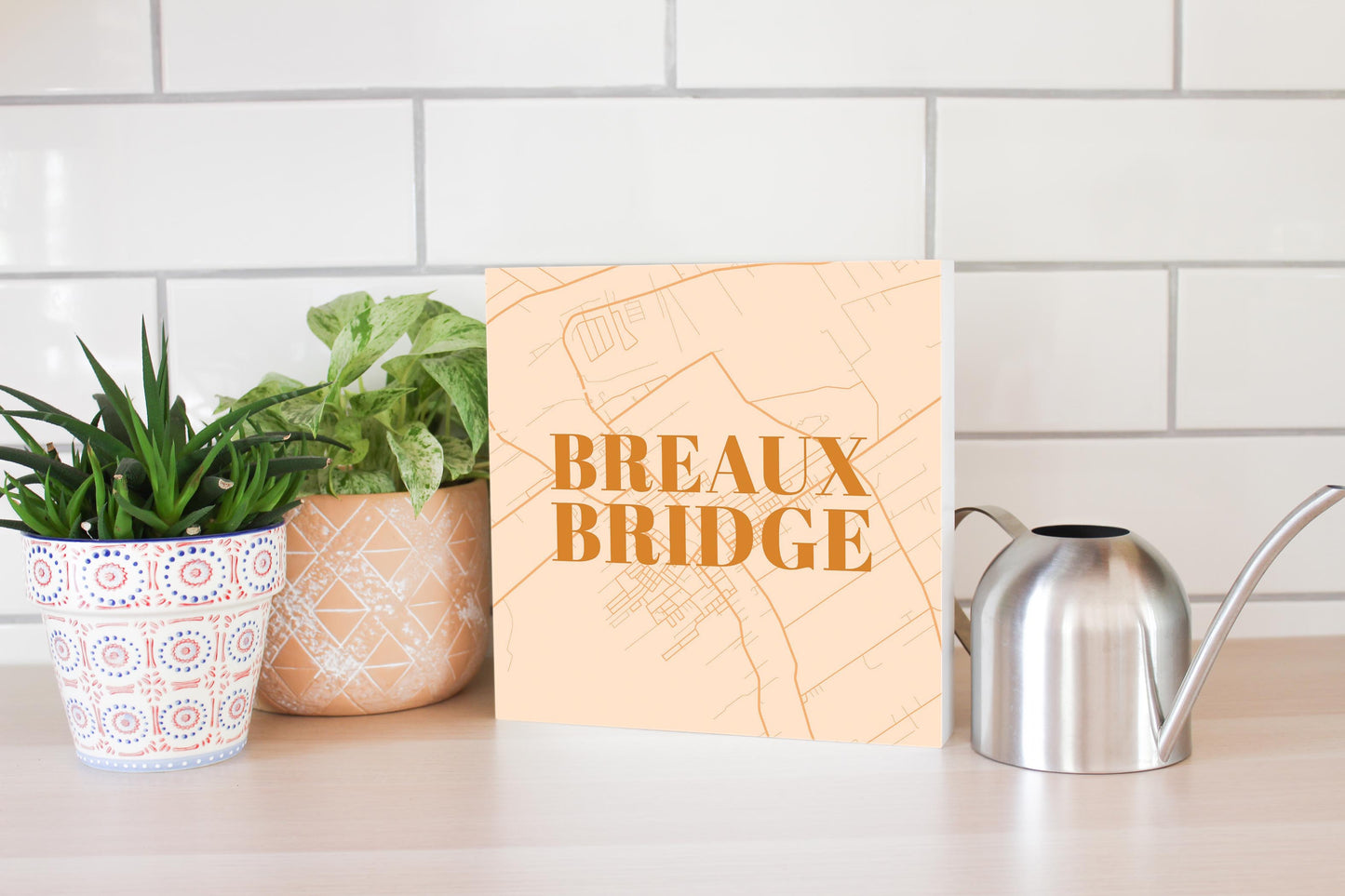 Modern Minimalist Louisiana Breaux Bridge Map | Wood Block | Eaches | Min 2