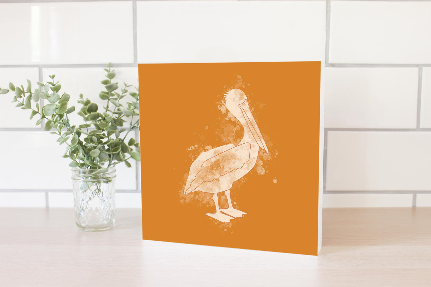Modern Minimalist Louisiana Pelican Water Color | Wood Block | Eaches | Min 2