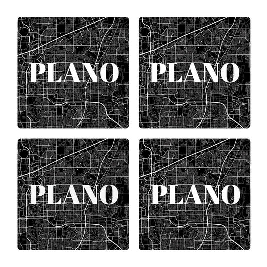 Minimalistic B&W Texas Plano Map| Absorbent Coasters | Set of 4 | Min 2