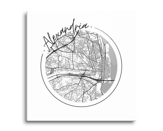 Minimalistic B&W Virginia Alexandria Circle Map | Hi-Def Glass Art | Eaches | Min 2