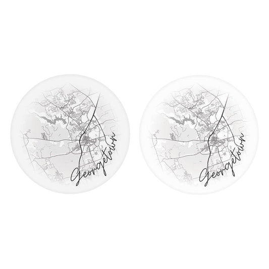Minimalistic B&W Texas Georgetown Circle Map | Absorbent Car Coasters | Set of 2 | Min 4