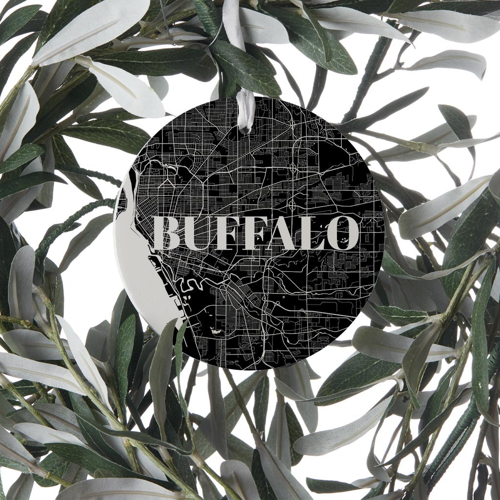 Minimalistic B&W New York Buffalo Map | Wood Ornament | Eaches | Min 6