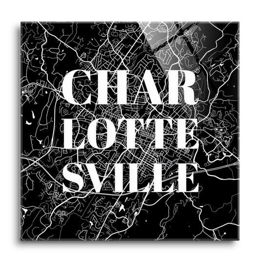 Minimalistic B&W Virginia Charlottesville Map | Hi-Def Glass Art | Eaches | Min 1