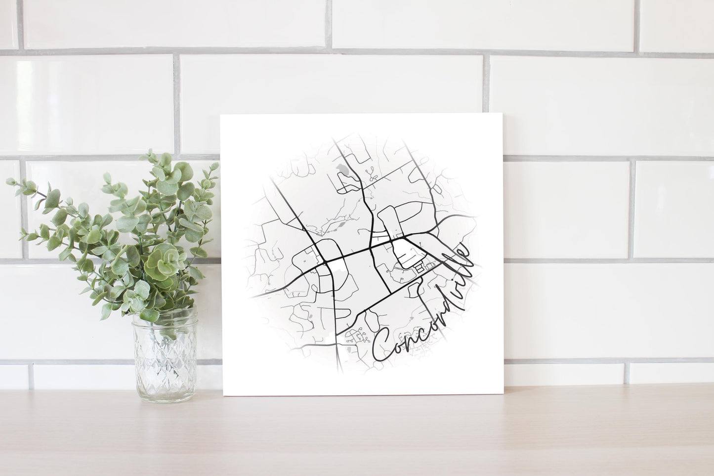 Minimalistic B&W Pennsylvania Concordville Circle Map | Wood Sign | Eaches | Min 2