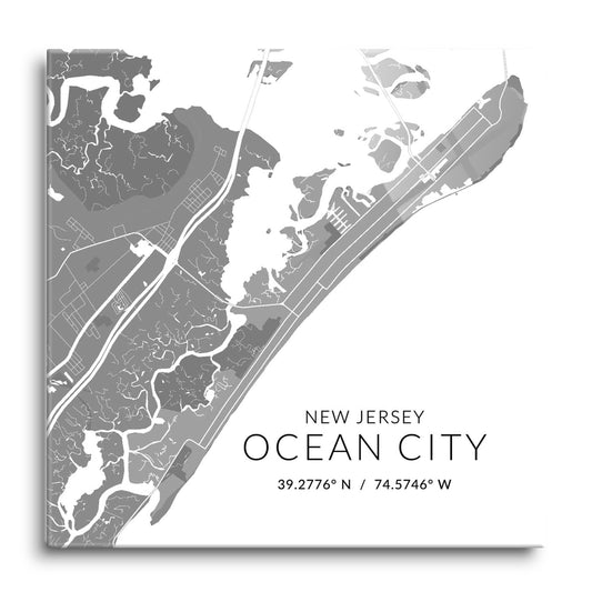 Ocean City Nj Minimalistic Map With Coordinates | Hi-Def Glass Art | Eaches | Min 1