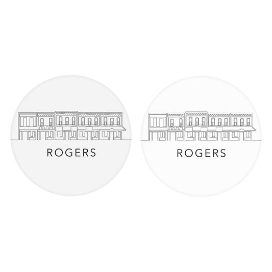 Minimalist B&W Arkansas Rogers Skyline | Absorbent Car Coasters | Set of 2 | Min 4