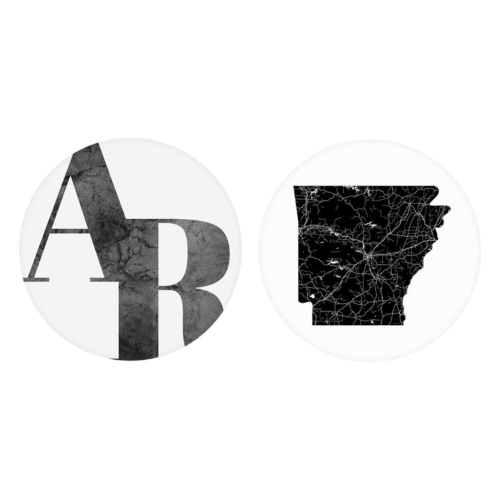 B&W Minimalist Arkansas Initials State Map| Absorbent Car Coasters | Set of 2 | Min 4