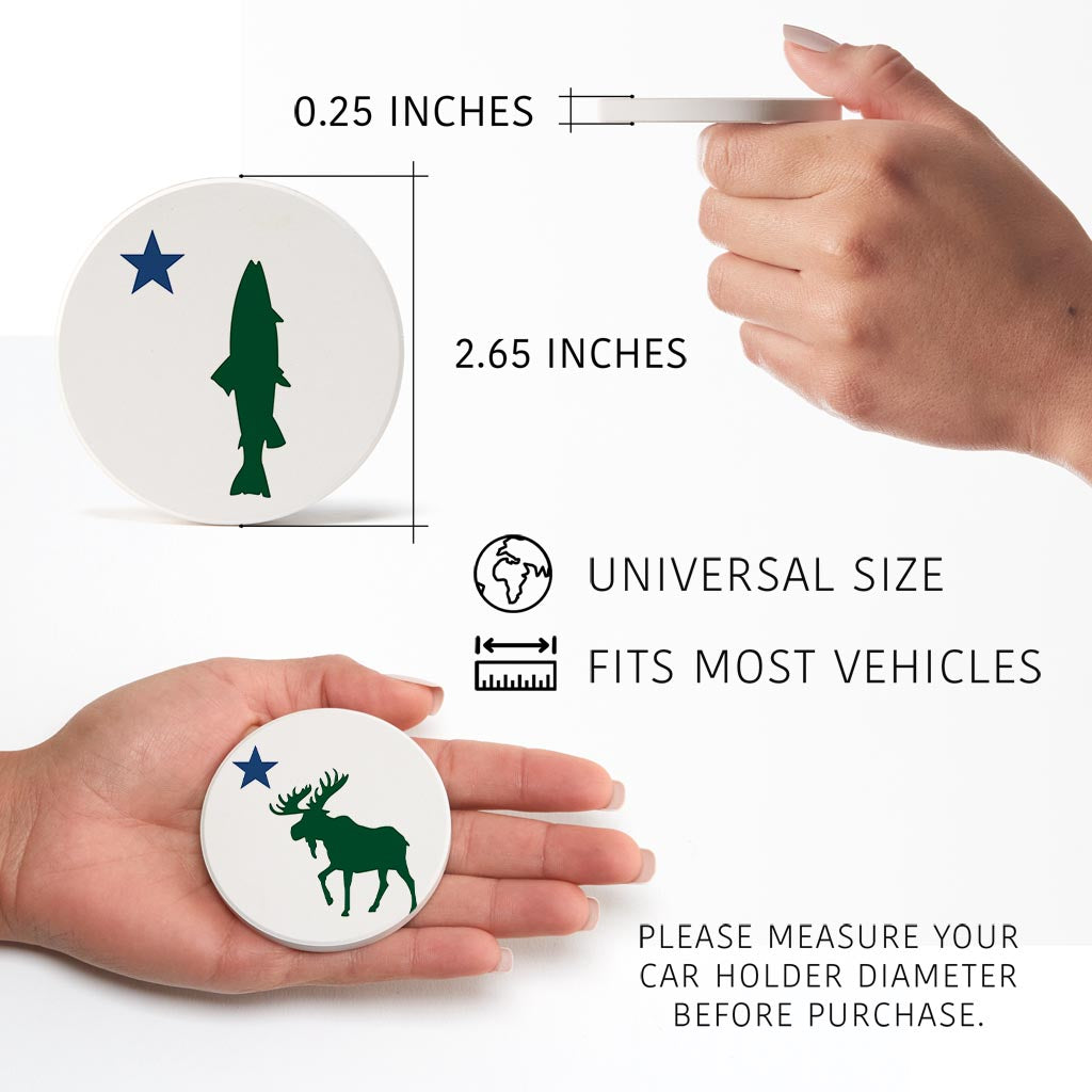 New England Star With Trout Moose| Absorbent Car Coasters | Set of 2 | Min 4