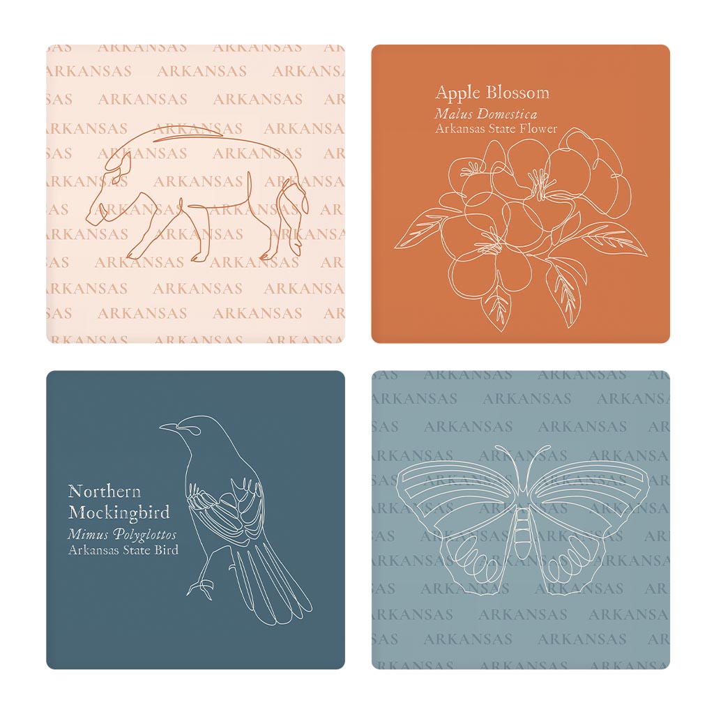 Modern Minimalist Arkansas Animal Line Drawings | Absorbent Coasters | Set of 4 | Min 2