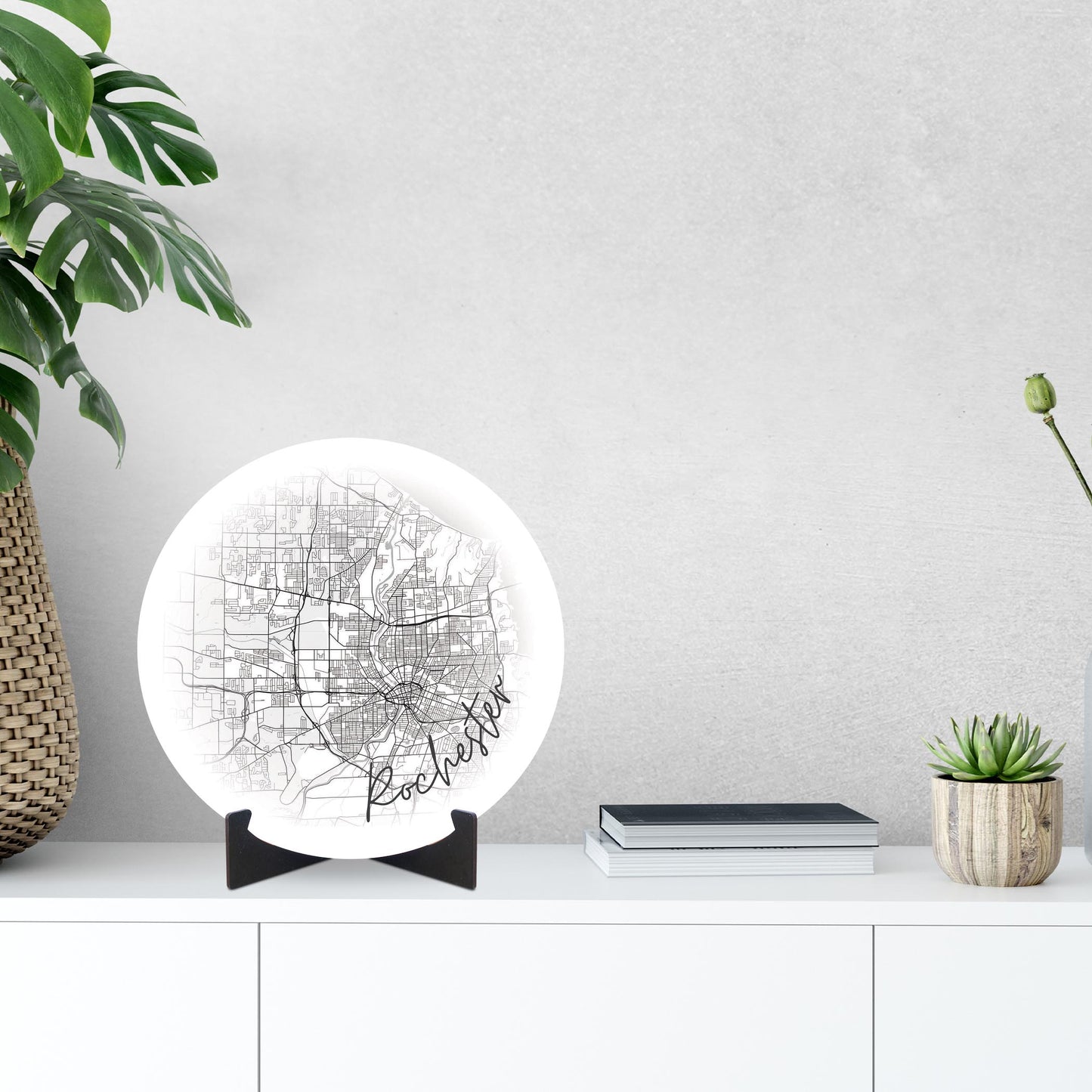 Minimalistic B&W New York Rochester Faded Circle Map | Wood Sign | Eaches | Min 1