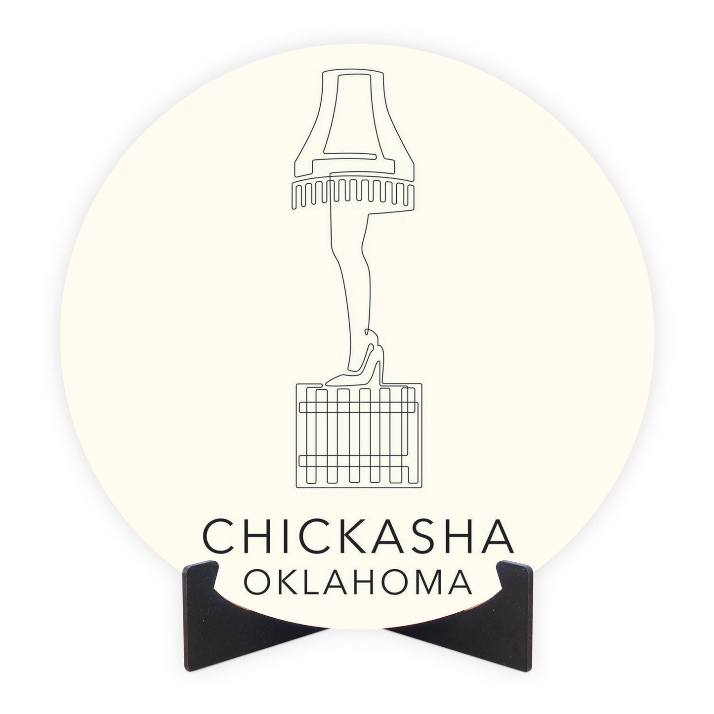 Modern Minimalist Oklahoma Chickasha Leg Lamp | Wood Sign | Eaches | Min 1